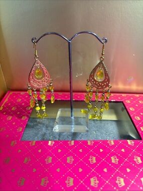 Yellow Teardrop Chandelier Earrings - Women Jewelry